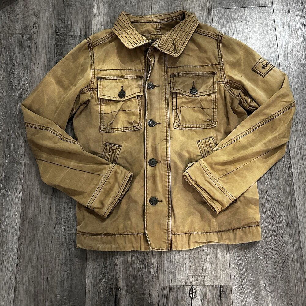 Abercrombie & Fitch Jacket Youth Sz L Tan Zip Military Sentenial Chore Coat READ